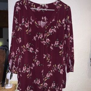 Beacon Burgundy Floral V-Neck Blouse